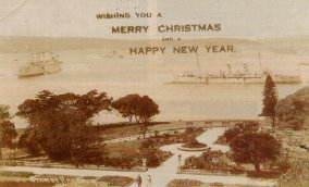 Postcard, 1913, warships in Sydney harbour, Australia