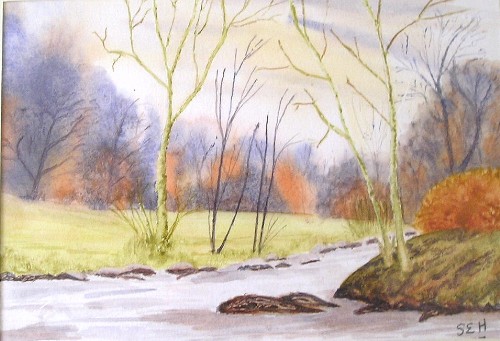 Water colour of a Autumn Scene by sue