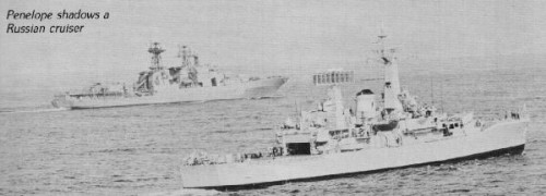 HMS Penelope shadows a Russian cruiser
