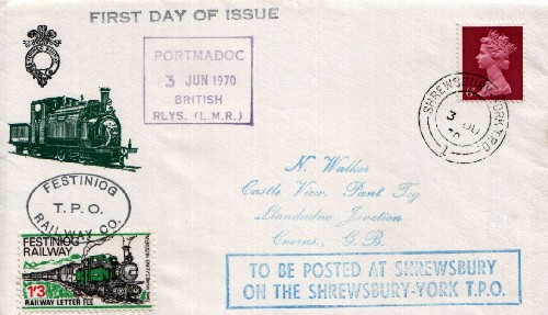 Festiniog Railway first day cover 1970