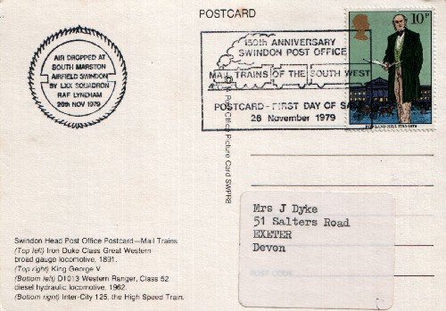 Mail trains of the south west, first day cover postcard 1979 back